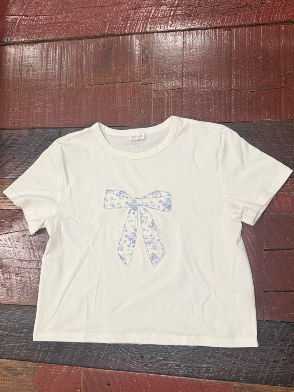 Girls size L White Tee with Blue Floral Bow